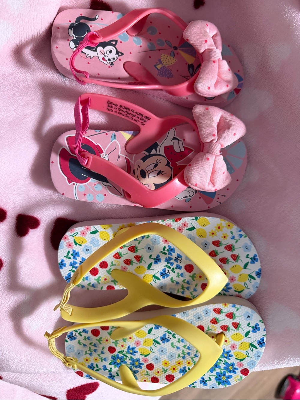 Old Navy Pink Minnie Bow Flip Flops & Yellow Floral Strap Sandals - Kids